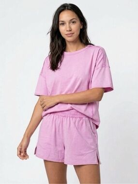 Zenana Pink Mineral Wash Lounge Set Top and Shorts Size M